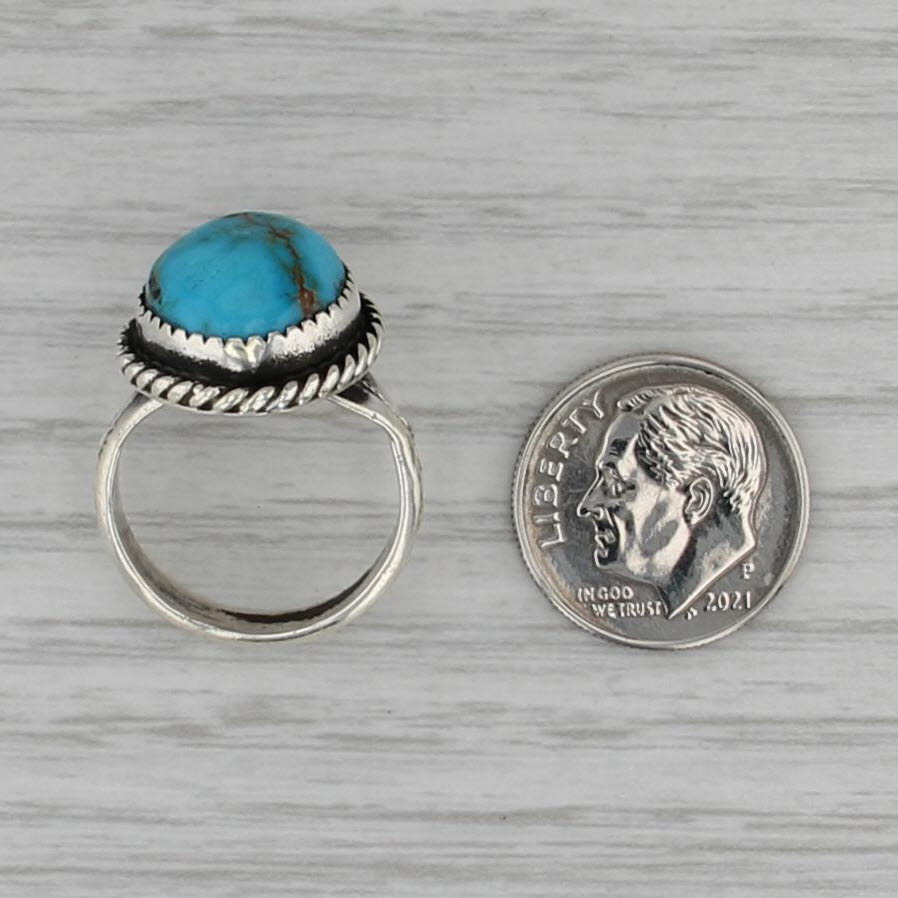 Oval Cabochon Turquoise Ring Sterling Silver Size 6.25 Stamped Native American