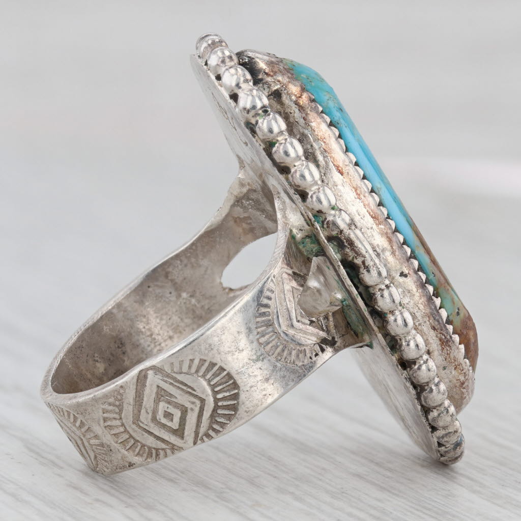 Gray Vintage Turquoise Oval Cabochon Ring Sterling Silver Native American Signed