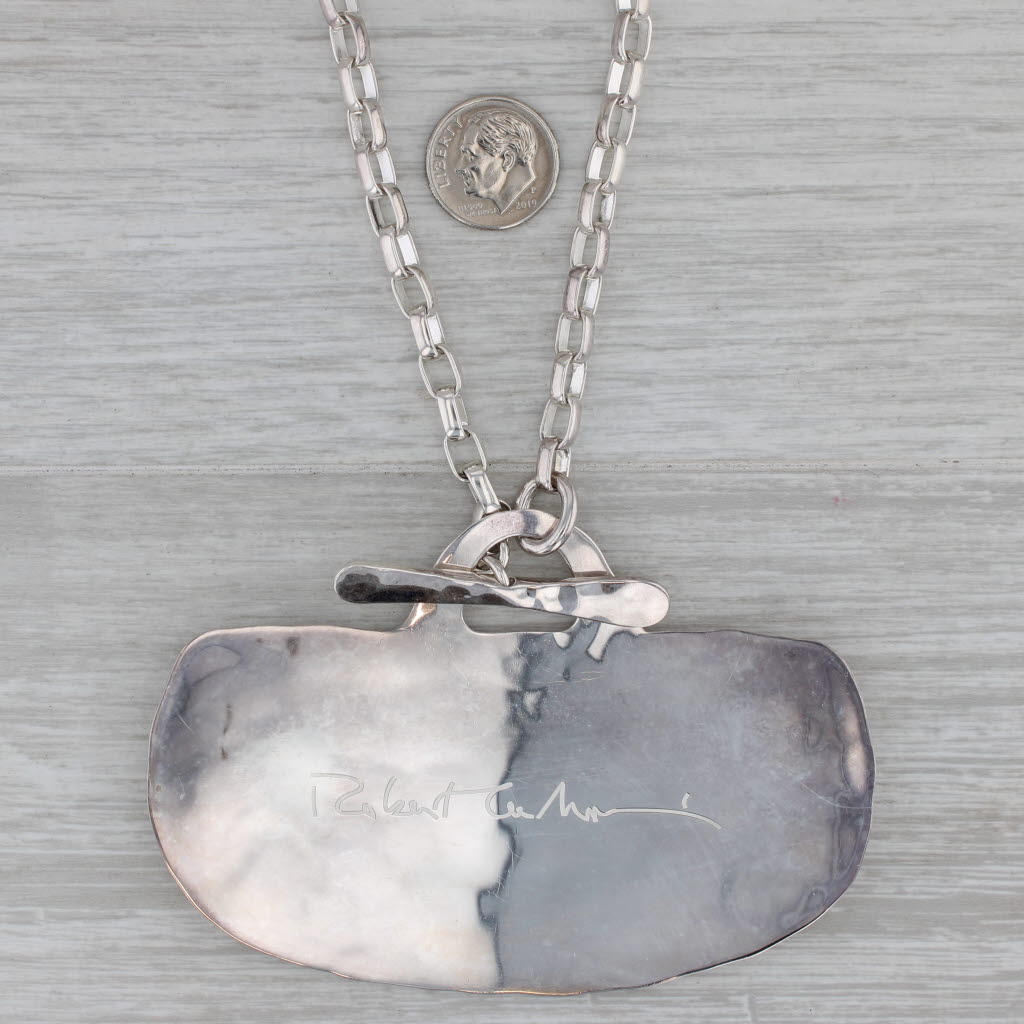 Dark Gray Hammered Pendant Cable Chain Necklace Sterling Silver Engravable 18" RLM