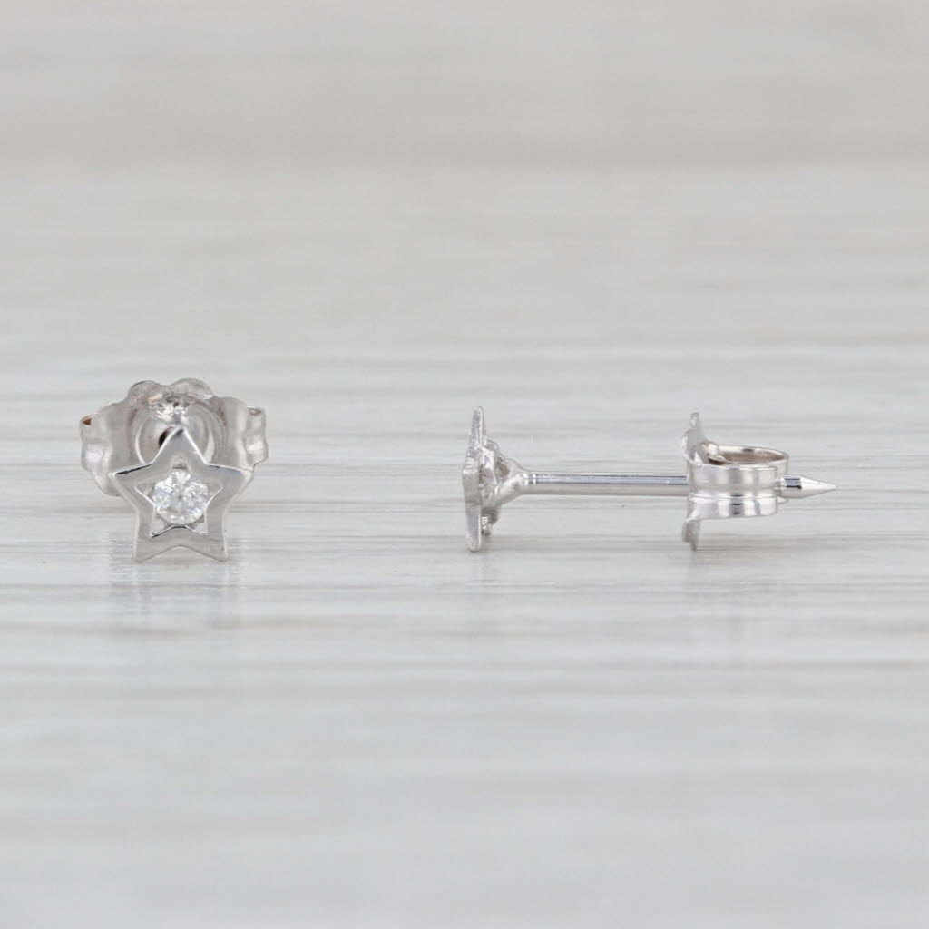 Small Cubic Zirconia Star Stud Earrings 14k White Gold Studs