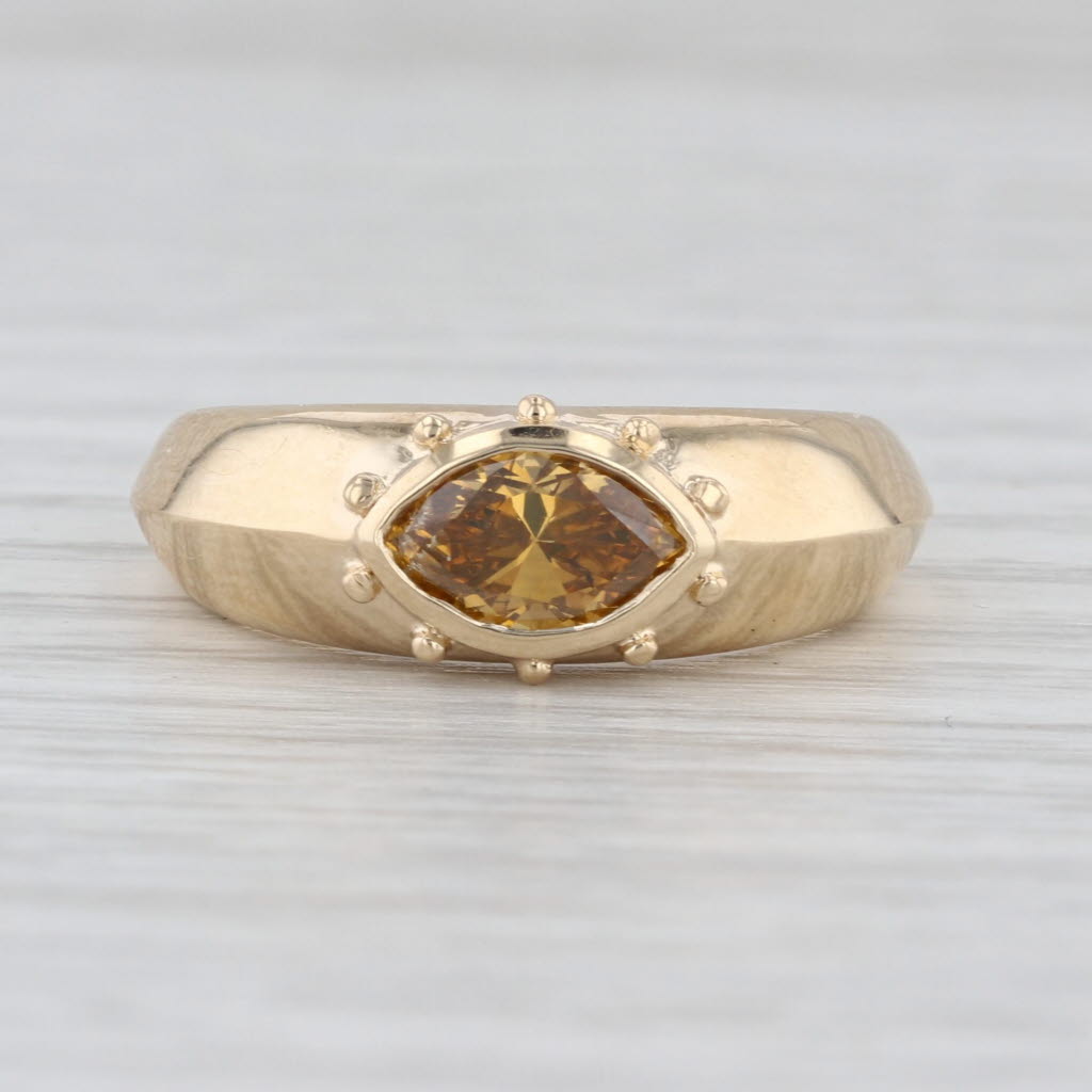 New Custom 0.77ct Yellow Brown Bezel Marquise Diamond Solitaire Ring 14k Gold