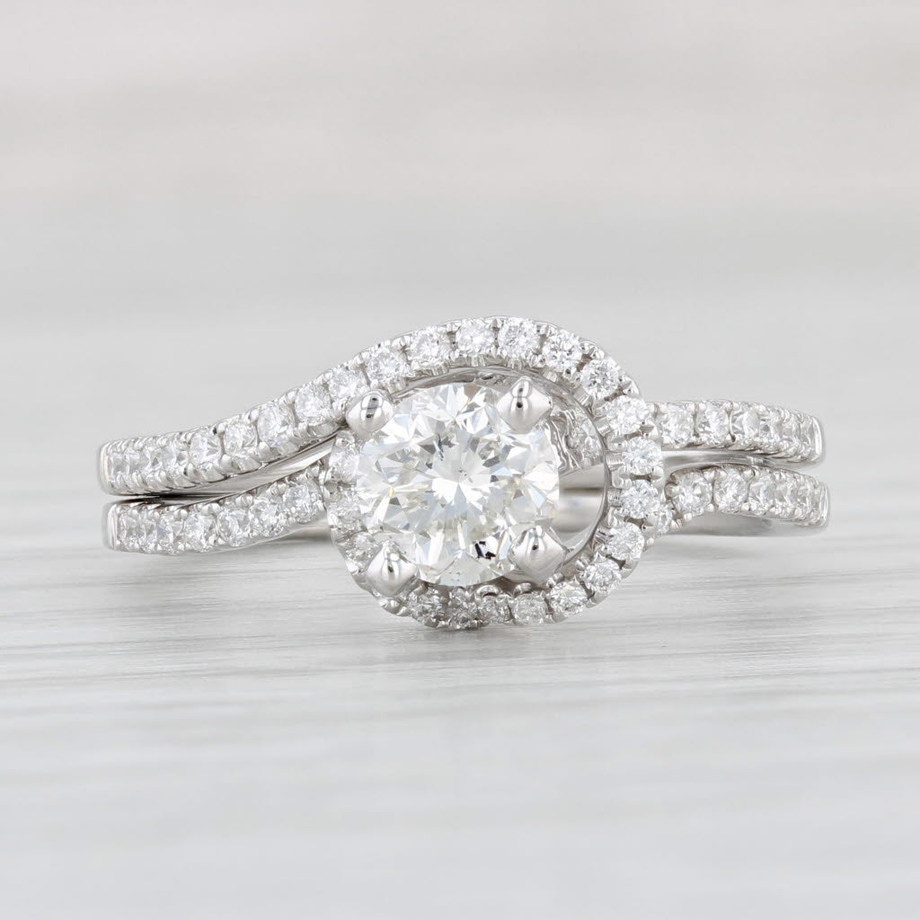 Light Gray 1.10ctw Round Diamond Engagement Ring Wedding Band Set 14k Gold Shane Co GIA