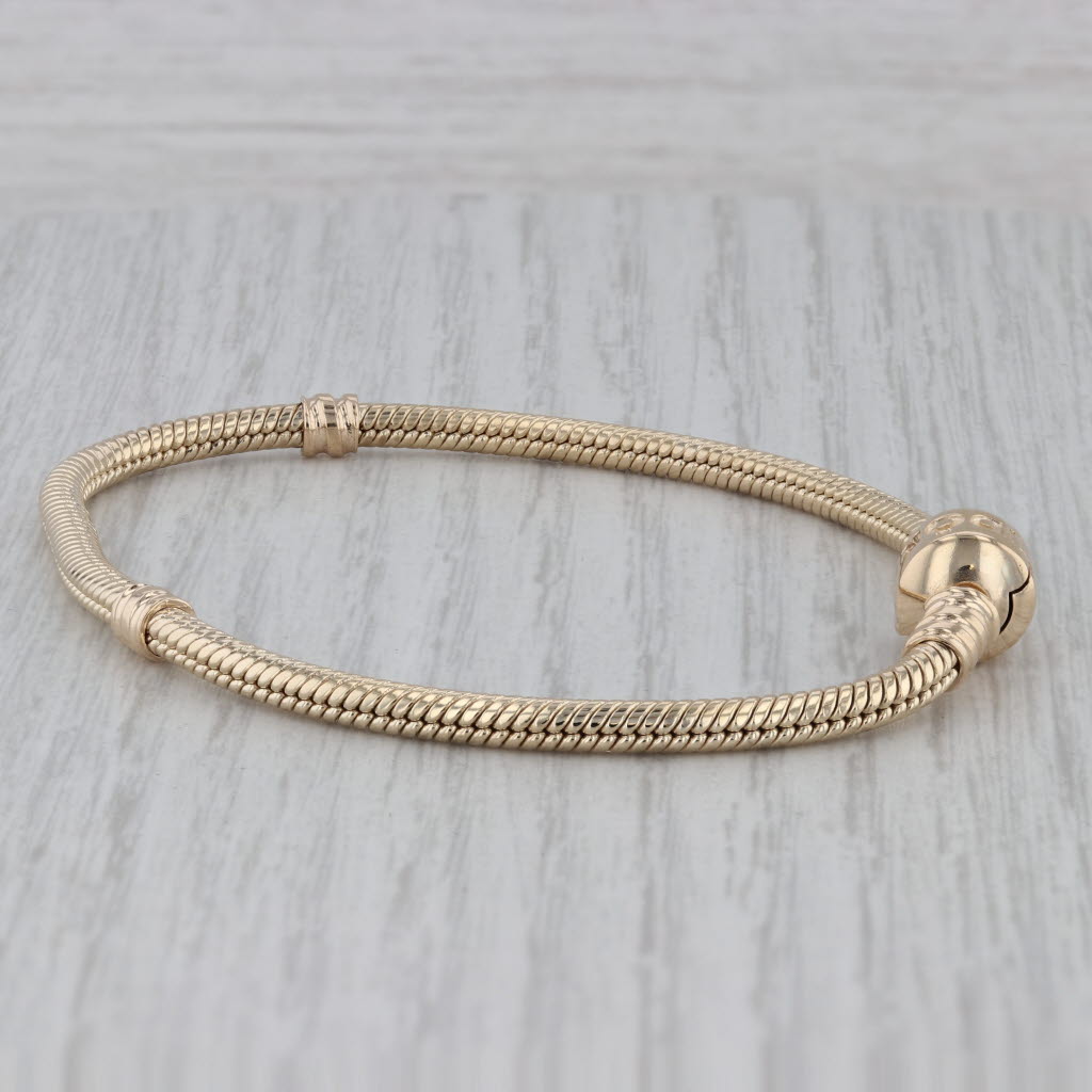 Gray Pandora Moments Gold Clasp Charm Bracelet 550702 14k Yellow Gold 7.5" 19cm