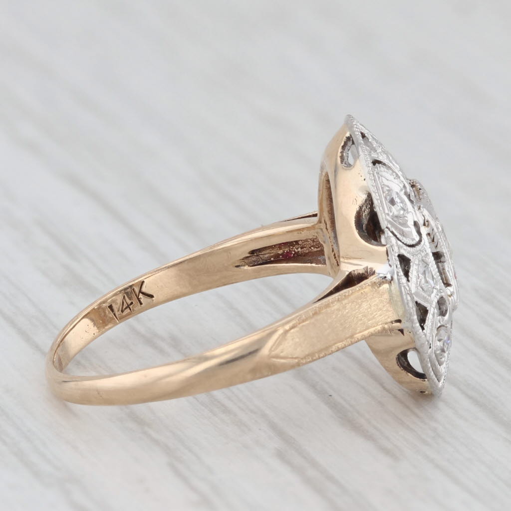 Light Gray Vintage 0.18ctw Diamond Ring 14k White Yellow Gold Size 5 Art Deco