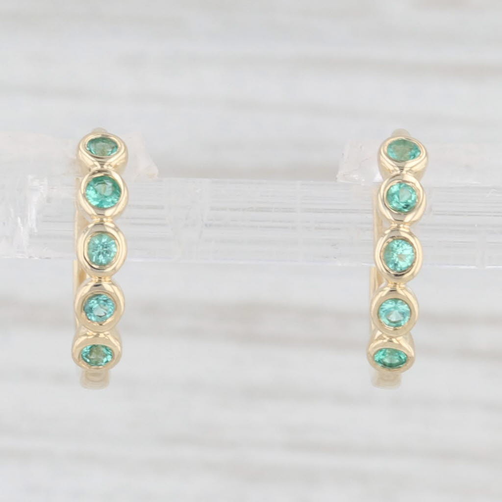 Light Gray New 0.10ctw Emerald Small Hoop Huggie Earrings 10k Yellow Gold