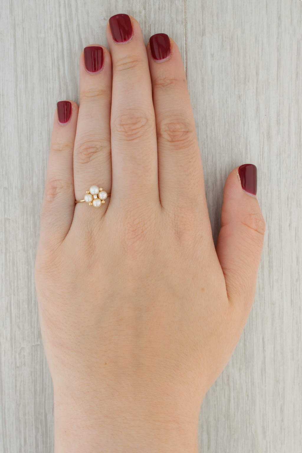 Tan Cultured Pearl Cluster Diamond Ring 14k Yellow Gold Size 8