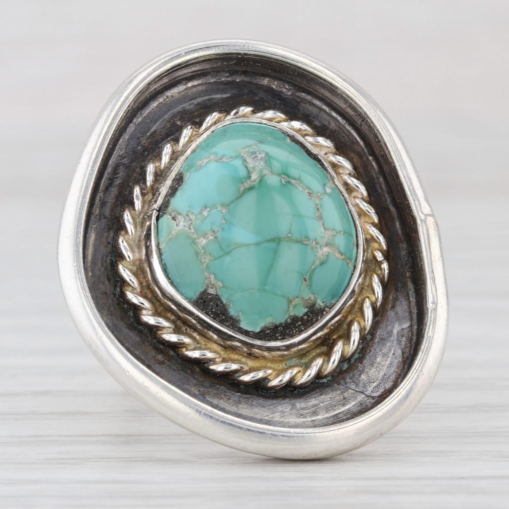 Vintage Turquoise Cabochon Ring Sterling Silver Native American Size 6