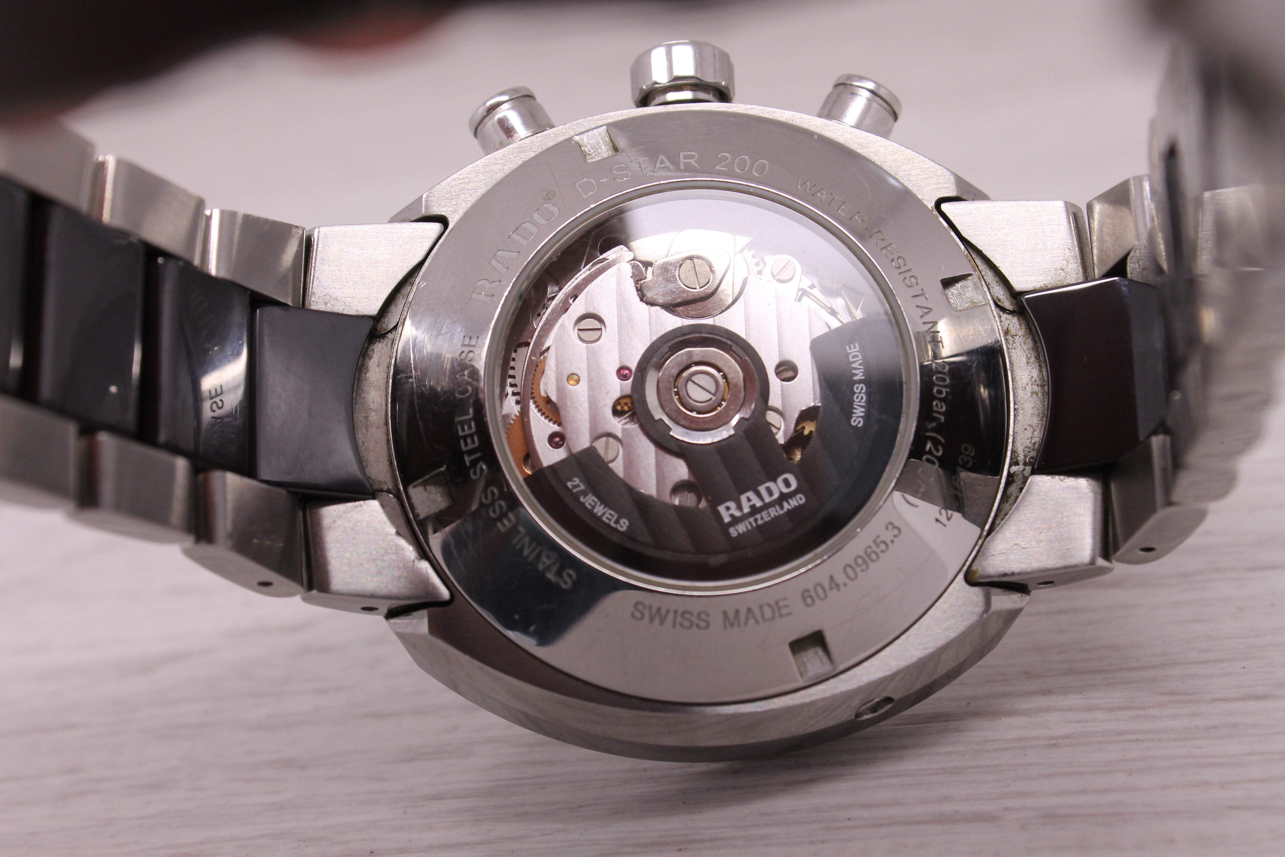 Rado D-Star 200 Mens 44mm Steel Ceramic Automatic Chronograph Watch Calibre RC1
