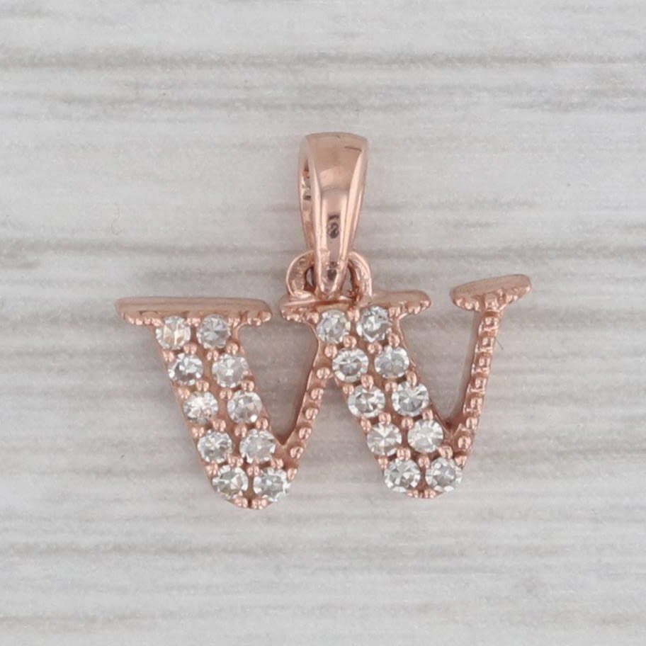Gray Small Initial Letter W Pendant 10k Rose Gold Diamond Accents