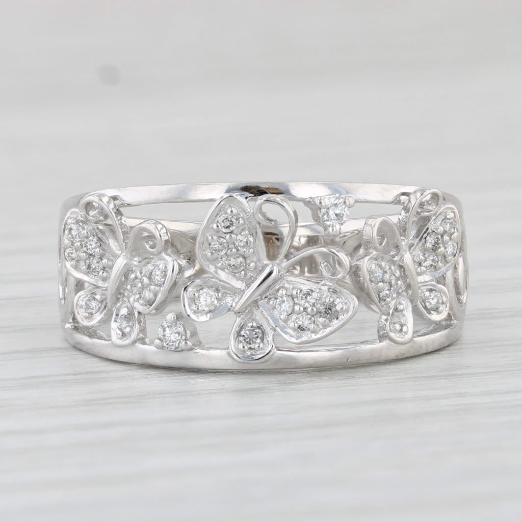 Light Gray Diamond Butterfly Ring 14k White Gold Size 7 Band