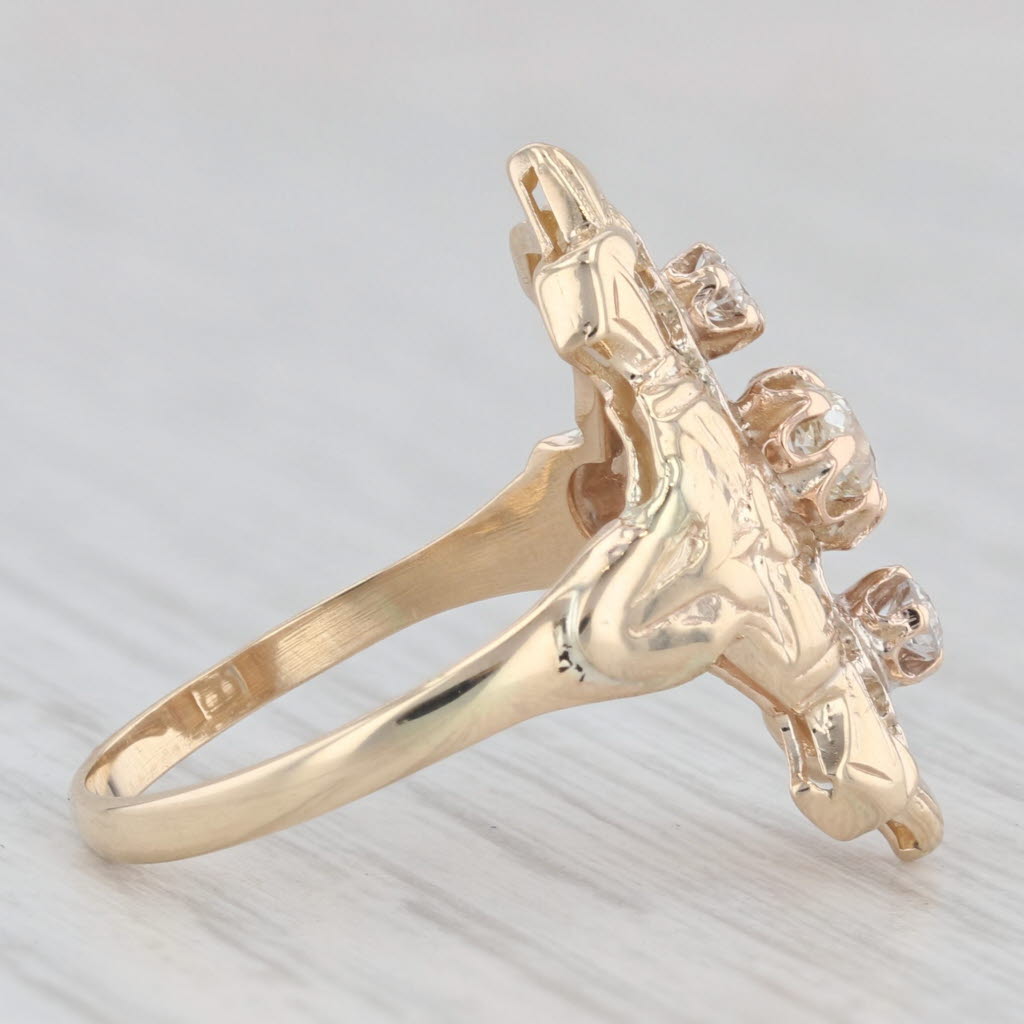 Light Gray Antique 0.26ctw 3-Stone Diamond Ring 14k Yellow Gold Openwork Size 6
