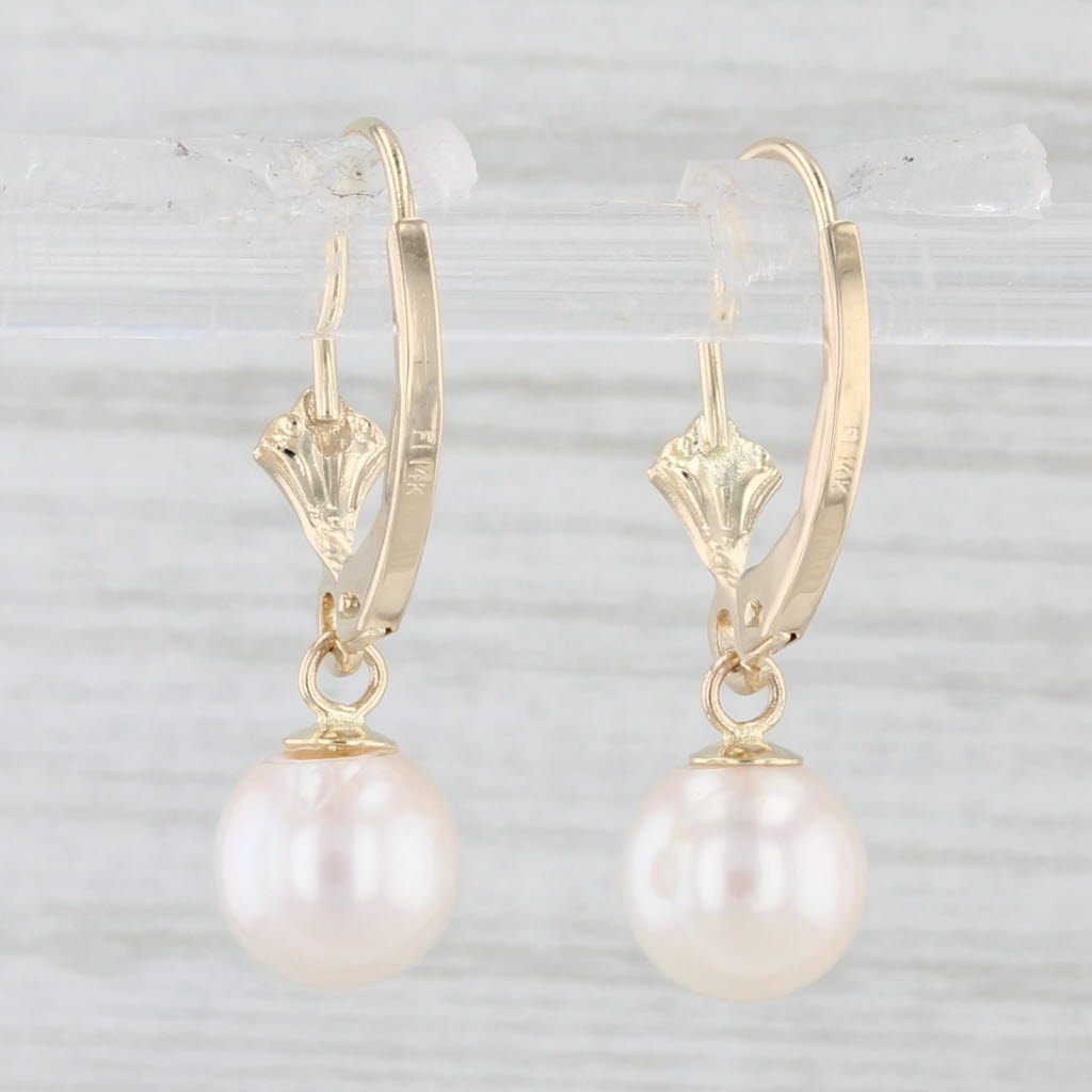 Light Gray Saltwater Cultured Pearl Drop Earrings 14k Yellow Gold Lever Backs