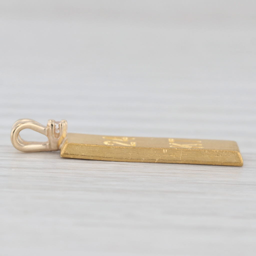 Light Gray Diamond Accented 24kt Gold Bar Pendant 14k Yellow Bail