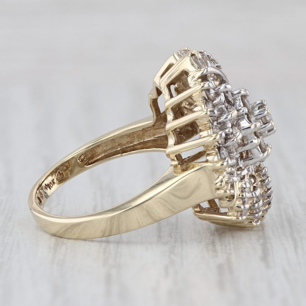 2ctw Diamond Cluster Cocktail Ring 10k Yellow Gold Size 10 Flower Swirl