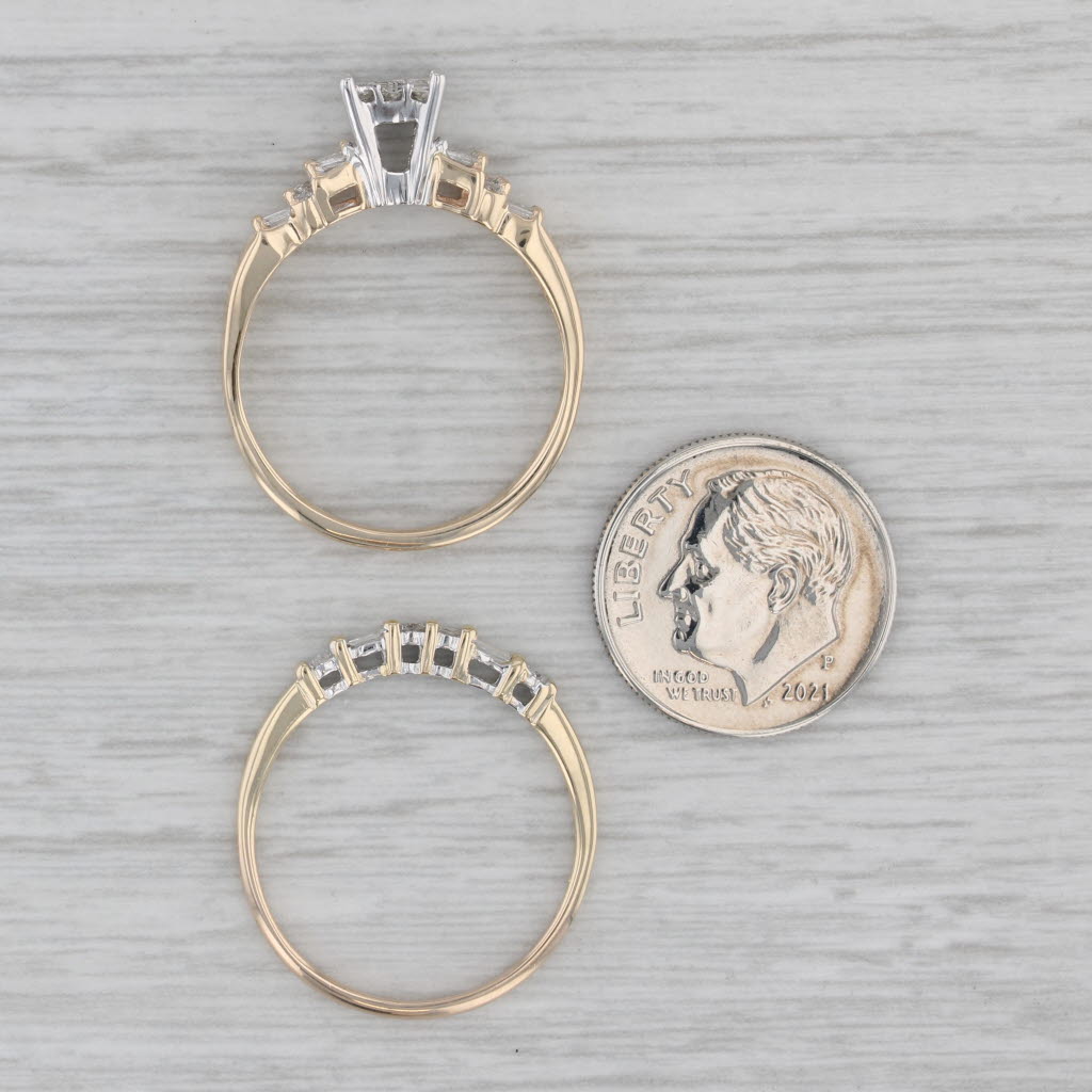 Gray 0.51ctw Engagement Ring Wedding Band Bridal Set 14k Yellow Gold Size 8.75