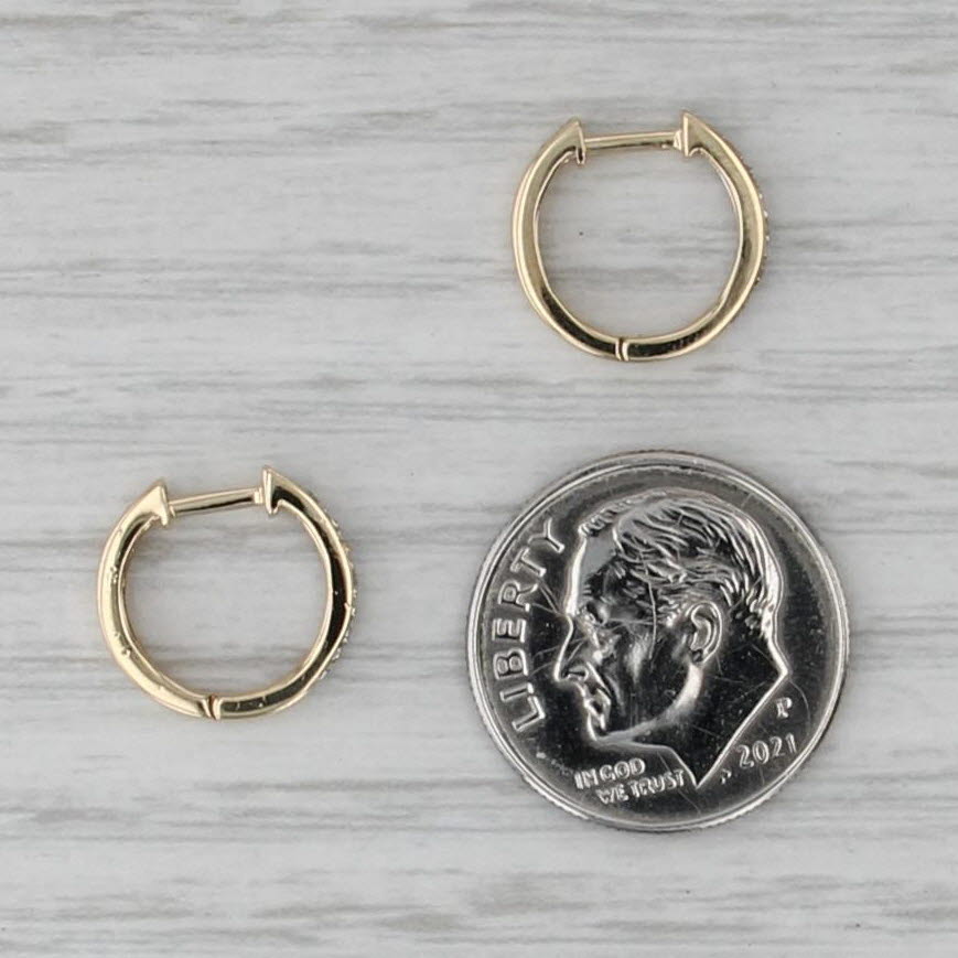 Small Diamond Hoop Huggie Earrings 14k Yellow Gold Hinged Snap Top Hoops