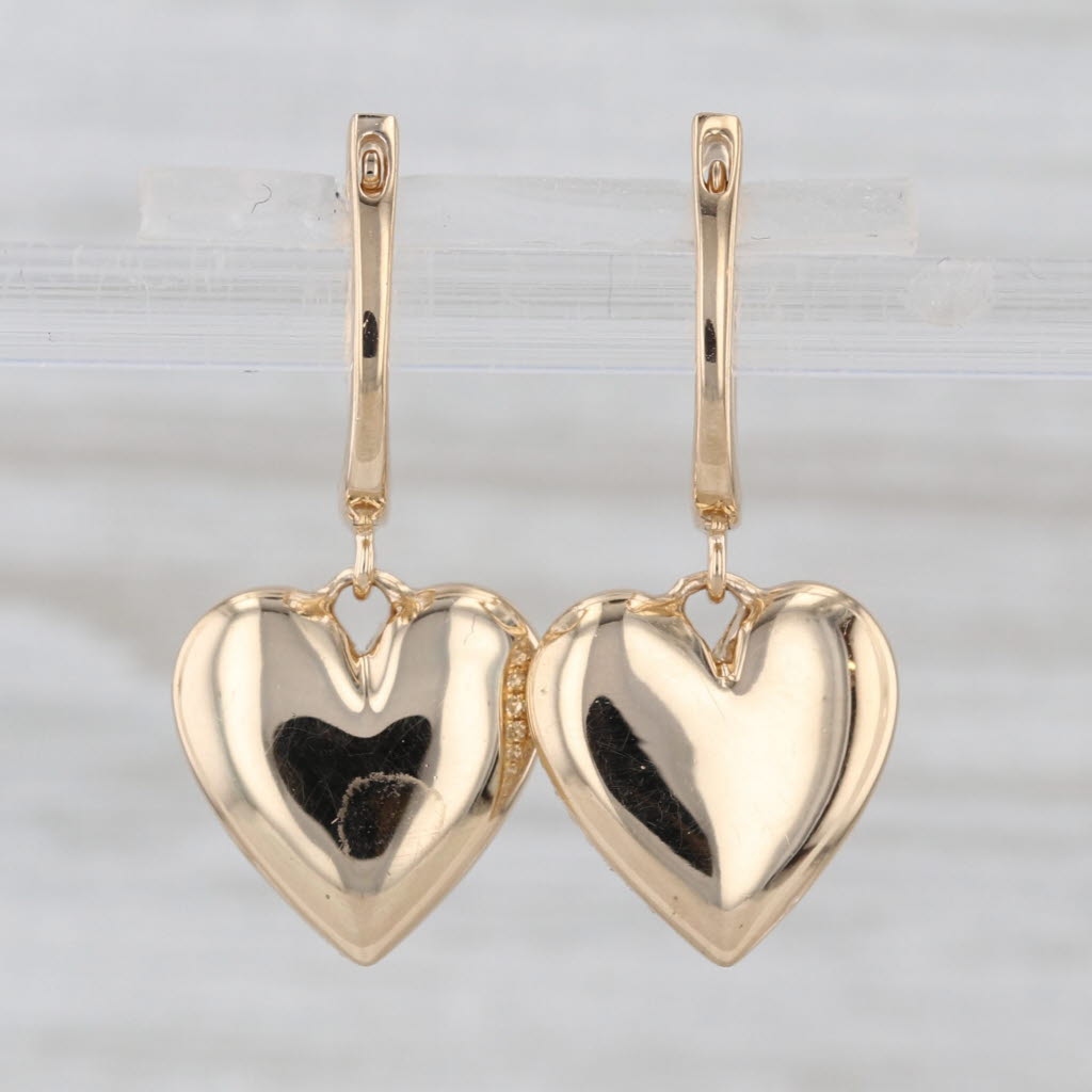 0.70ctw Pave Diamond Heart Dangle Earrings 14k Yellow Gold Drops