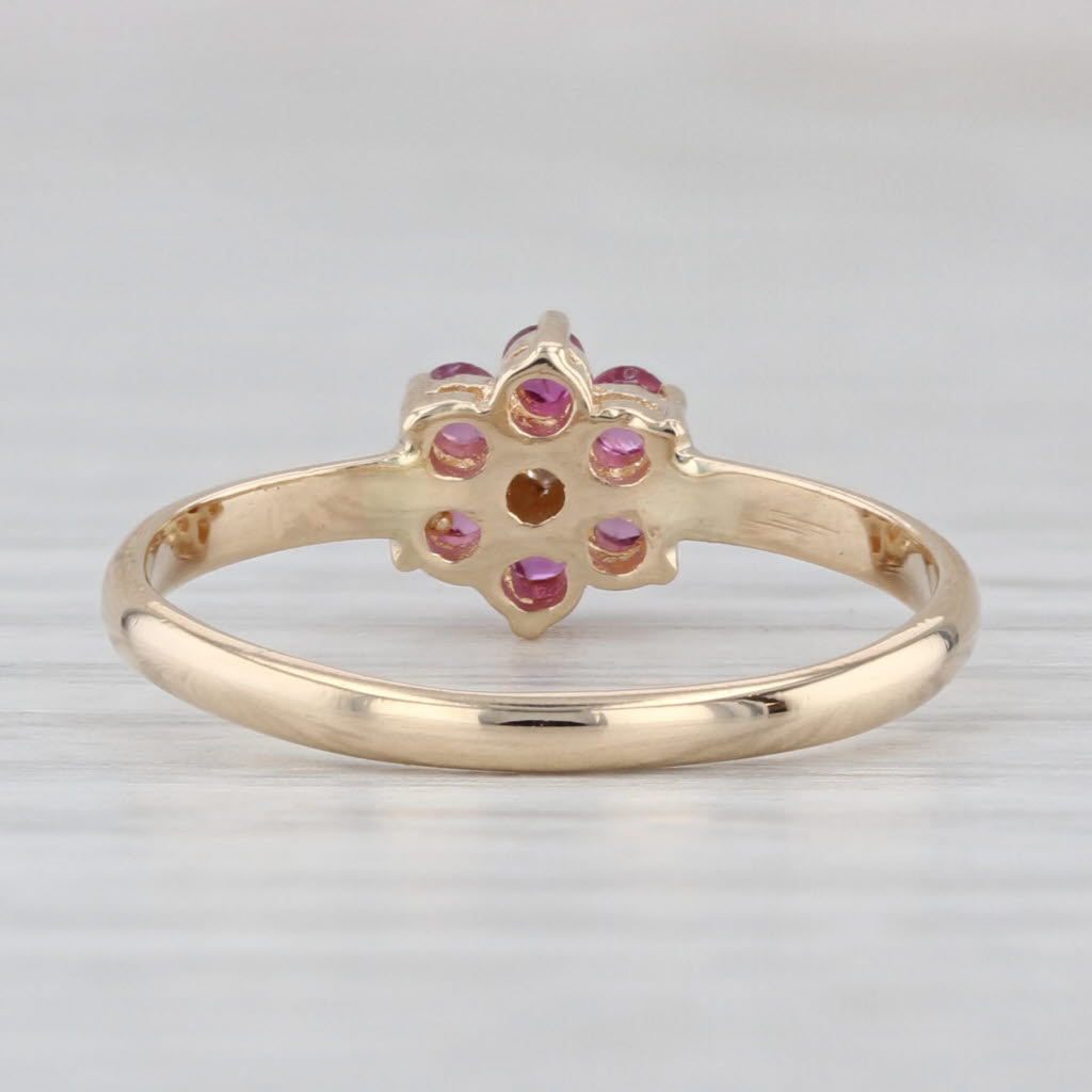 0.30ctw Ruby Pink Sapphire Diamond Flower Ring 14k Yellow Gold Size 5.25
