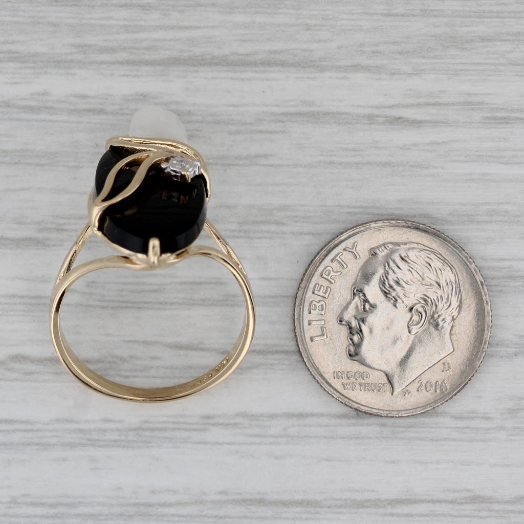 Gray Onyx Diamond Flower Ring 14k Yellow Gold Size 6.25
