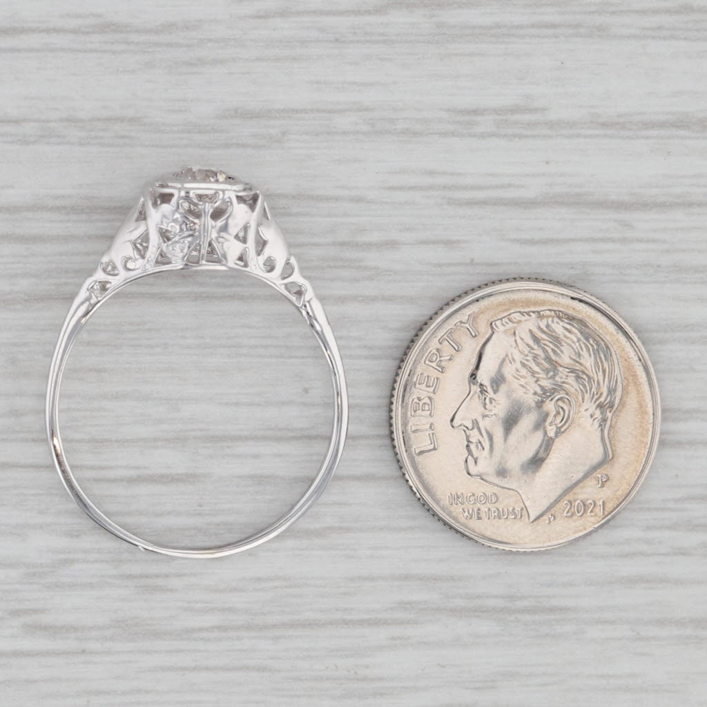 Gray Art Deco 0.25ct Diamond Solitaire Engagement Ring 14k White Gold Size 8.25