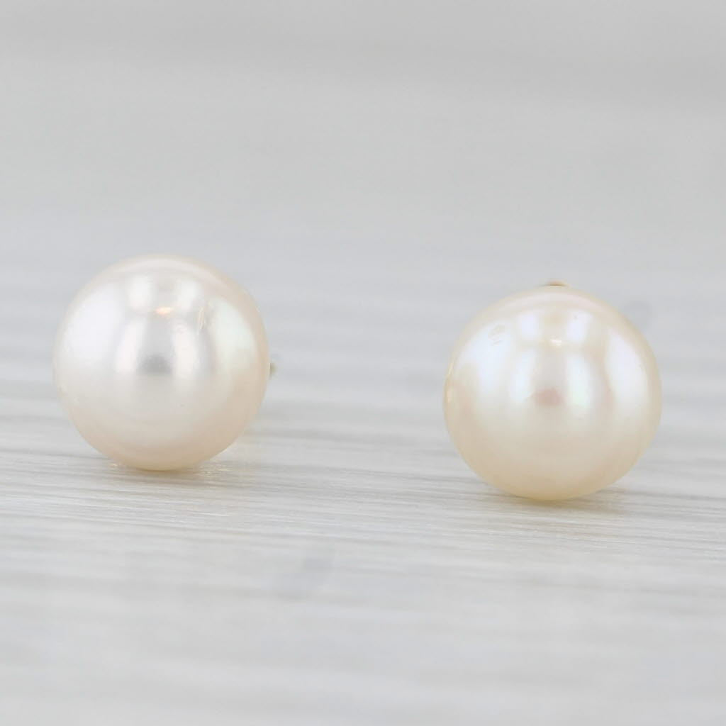 Light Gray 6.5mm Round Cultured Pearl Bead Stud Earrings 14k Yellow Gold