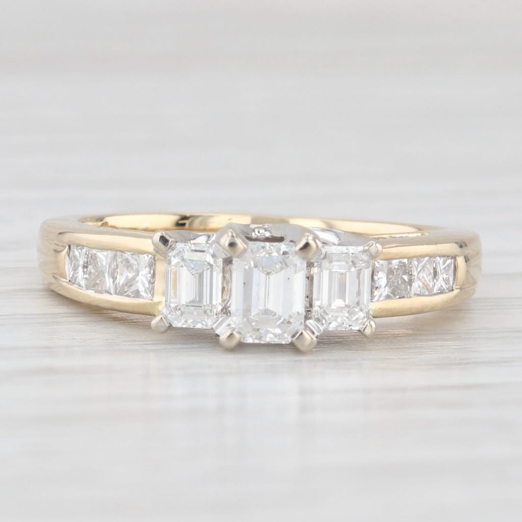 Light Gray 0.98ctw Diamond 3-Stone Engagement Ring 10k Yellow Gold Size 7.25 Emerald Cut