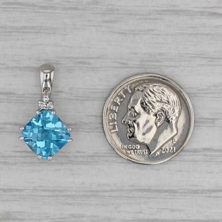 2.72ctw Blue Topaz Diamond Pendant 14k White Gold Small Drop