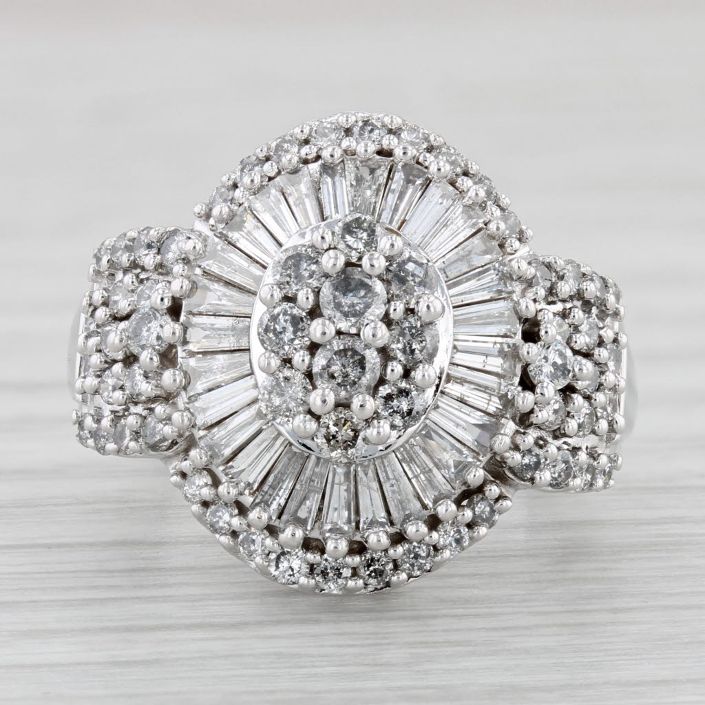 Light Gray 1.60ctw Diamond Cluster Cocktail Ring 10k White Gold Size 7