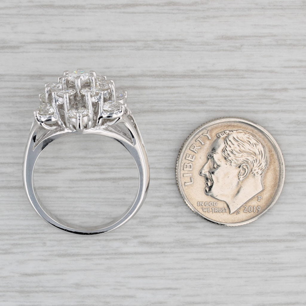 Gray 2ctw Diamond Cluster Star Flower Ring 14k White Gold Size 6.5
