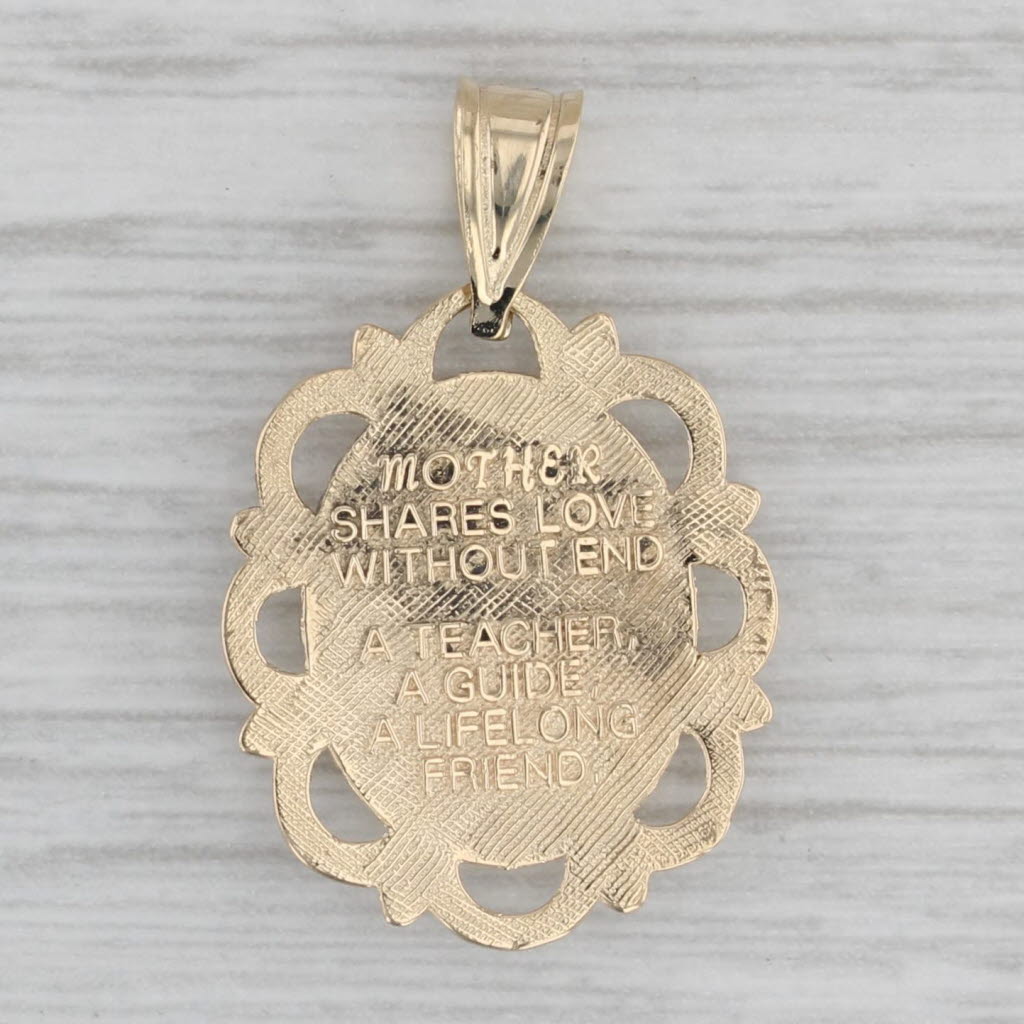 Gray Mother and Child Pendant 14k Yellow Gold Inscription on Back Gift Keepsake