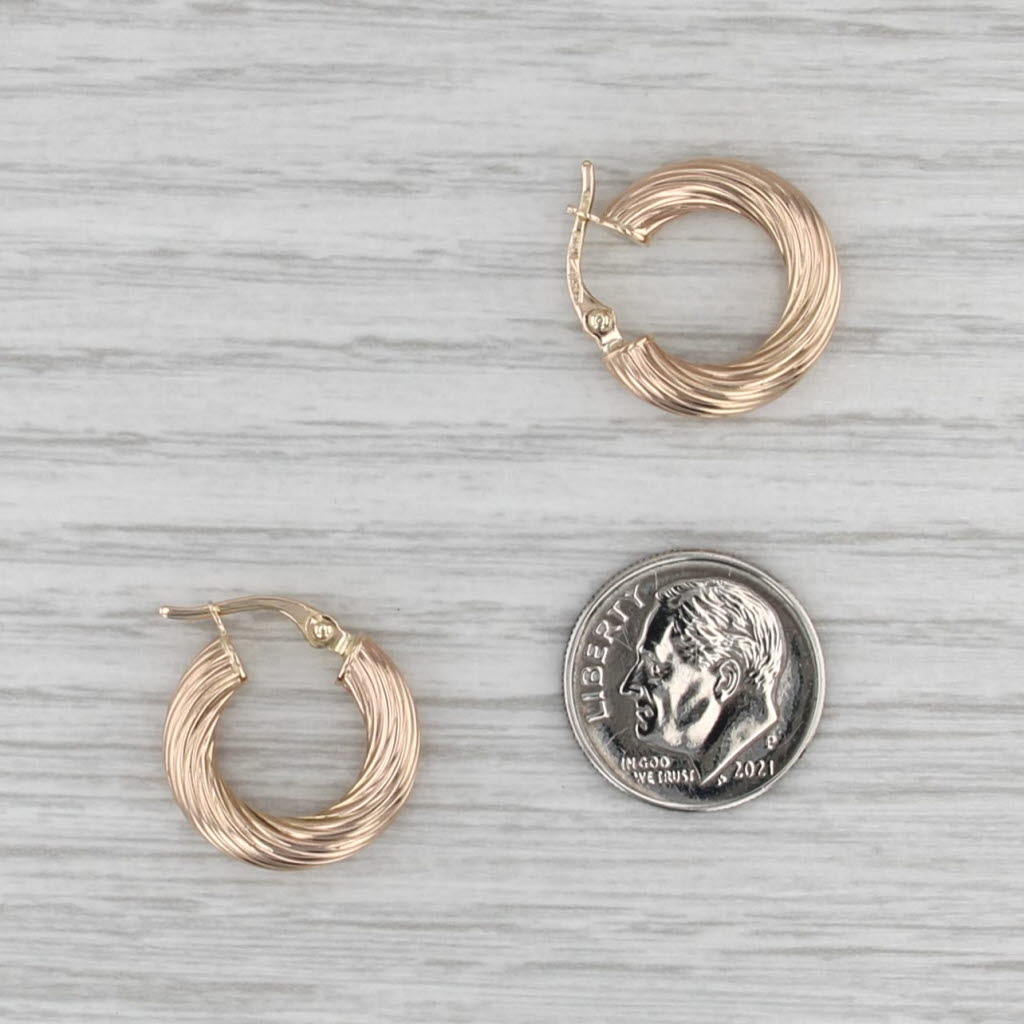 Woven Rope Hoop Earrings 14k Yellow Gold Snap Top Round Hoops