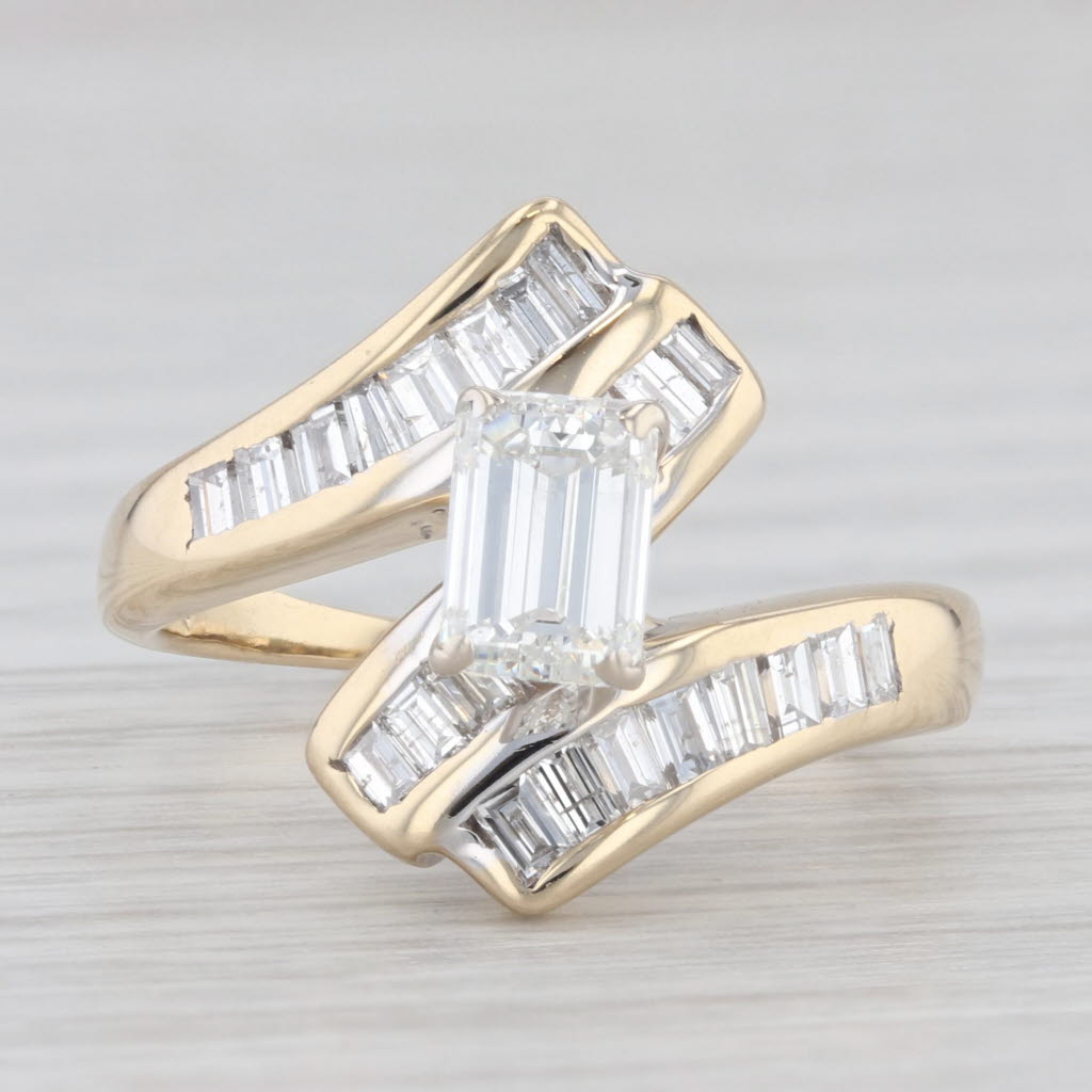 Light Gray 1.54ctw Emerald Cut Diamond Engagement Ring 14k Yellow Gold Size 7 Bypass