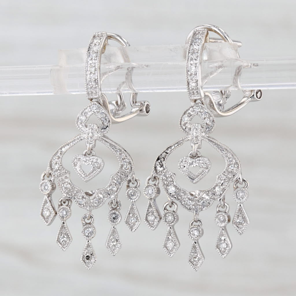 0.20ctw Diamond Small Chandelier Earrings 14k White Gold Omega Back Drops