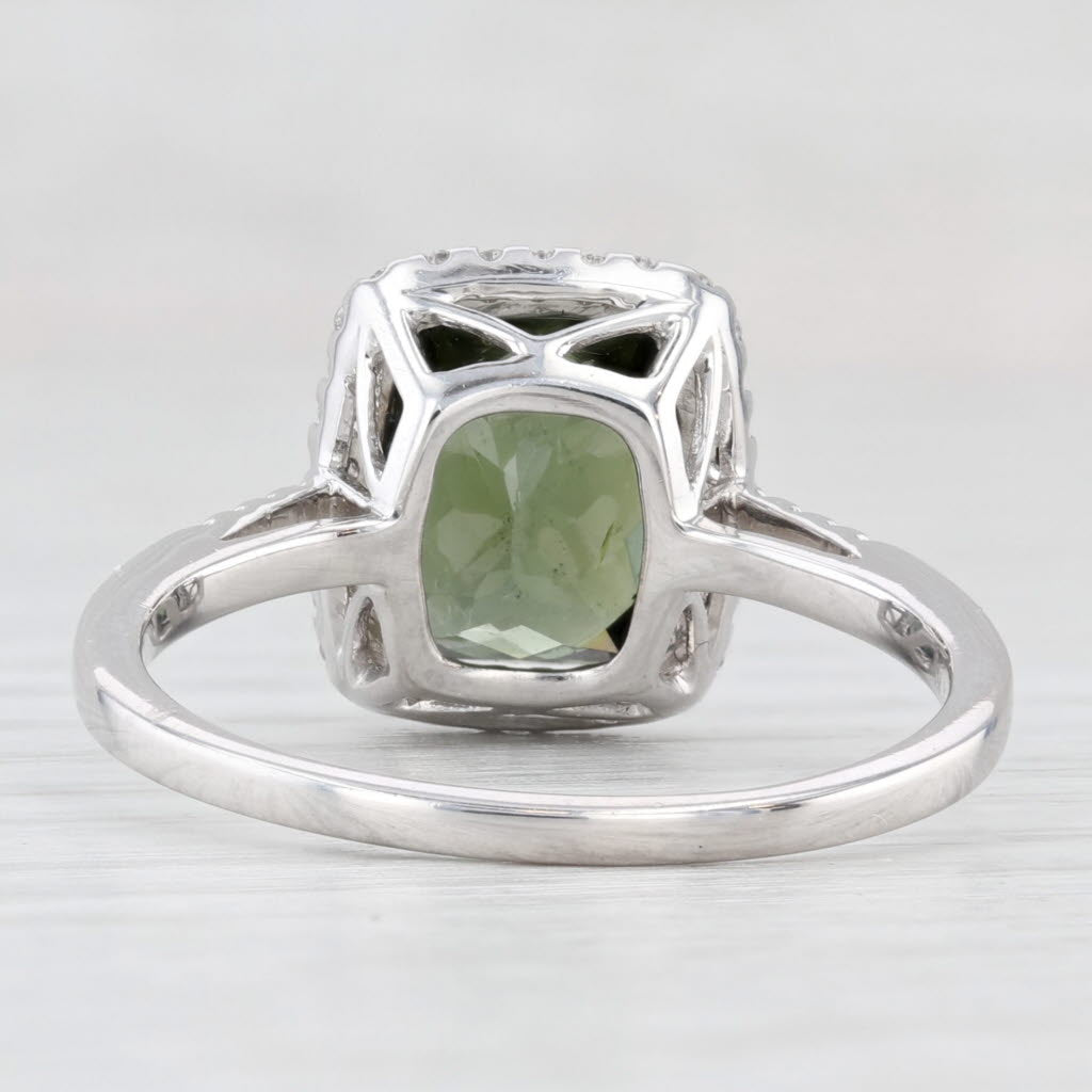 4.20ctw Green Tourmaline Diamond Halo Ring 14k White Gold Size 10