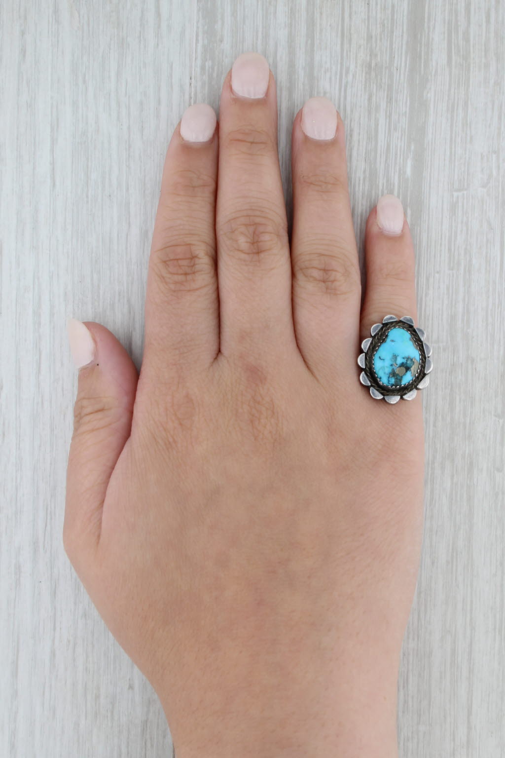 Vintage Native American Turquoise Cabochon Ring Sterling Silver Size 5.25