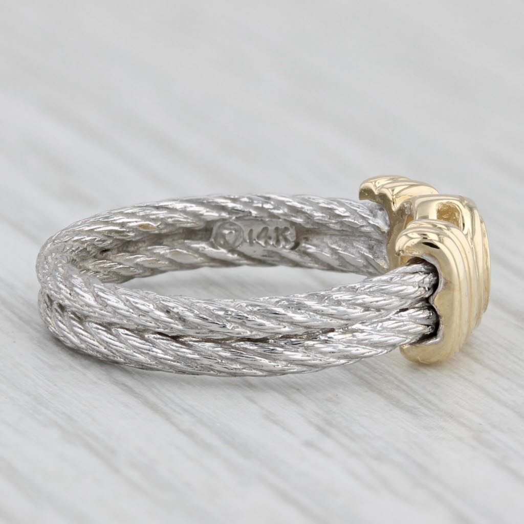 Light Gray 0.17ct Round Diamond Solitaire Cable Ring 14k Yellow White Gold Sz 6 Engagement