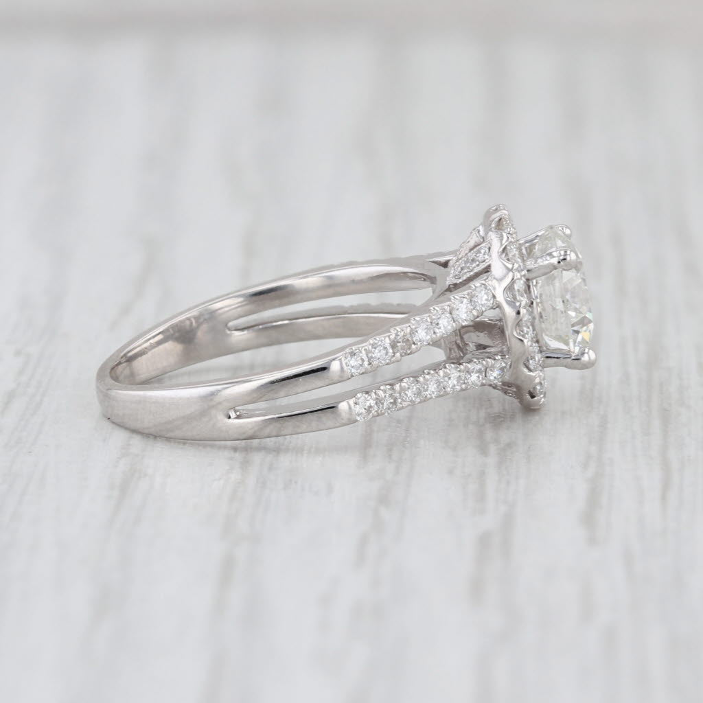 GIA 2.04ct Round Diamond Halo Engagement Ring 18k White Gold Size 6.75