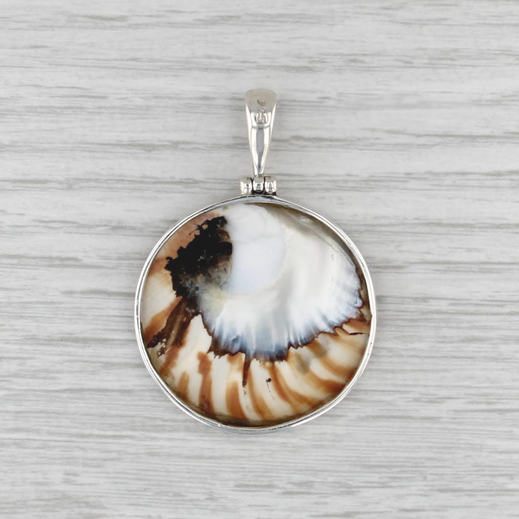 Carved Mother of Pearl & Shell Pendant Sterling Silver Medallion Statement