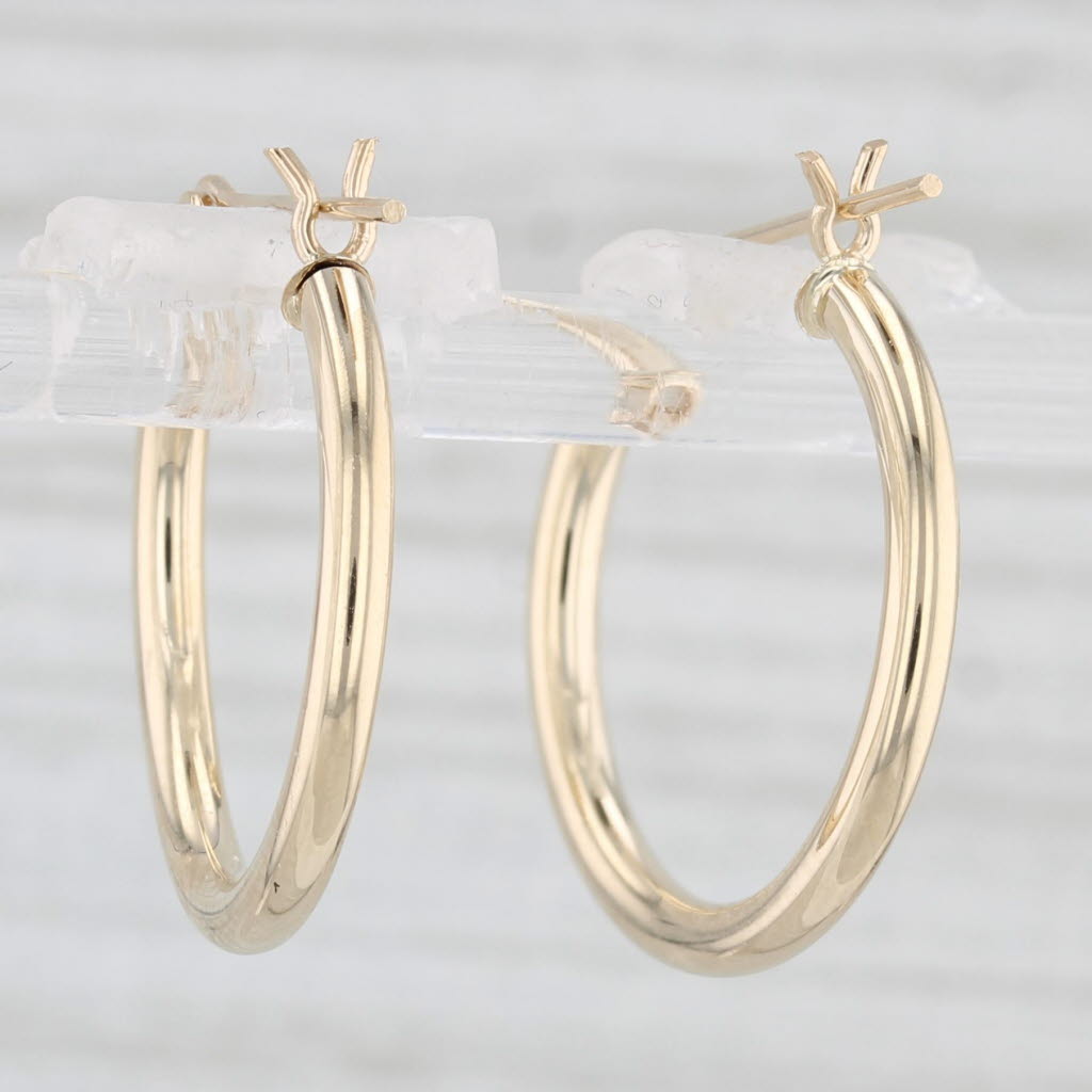 Light Gray Classic Hoop Earrings 14k Yellow Gold Snap Top Round Hoops