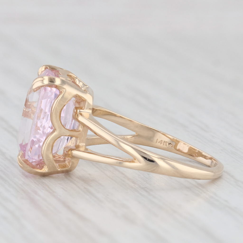Light Gray 5.30ct Pink Kunzite Ring 14k Yellow Gold Cushion Solitaire Size 6.5