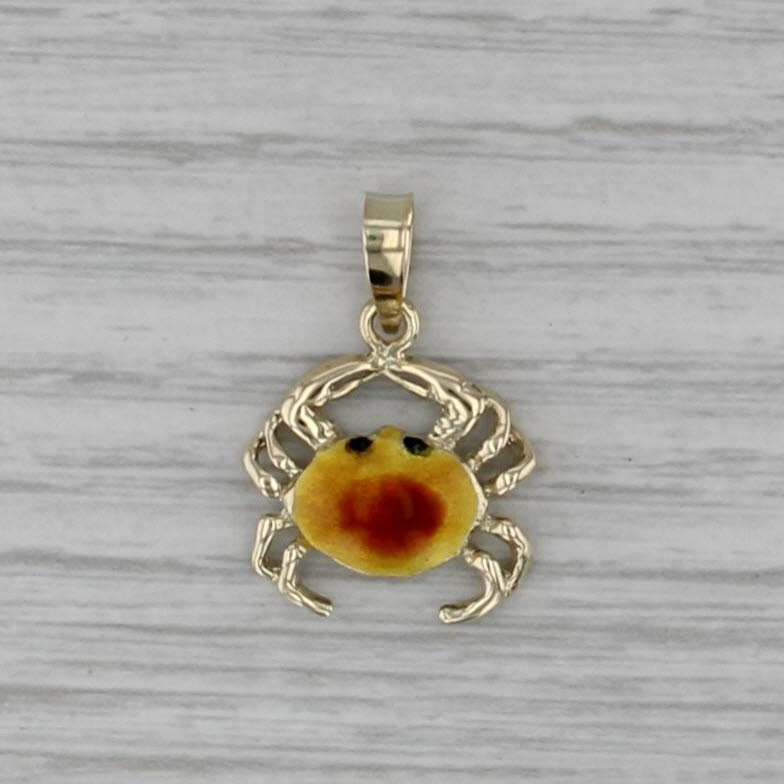 Crab Pendant 14k Yellow Gold Enamel Nautical Jewelry