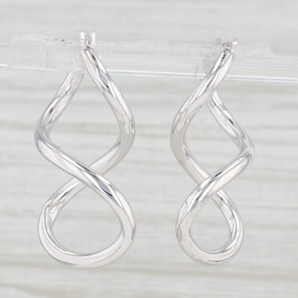Light Gray Swirl Dangle Earrings 14k White Gold Snap Tops Pierced Drops