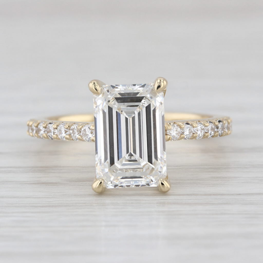 New IGI 3.58ctw Emerald Cut Lab Grown Diamond Engagement Ring 14k Yellow Gold