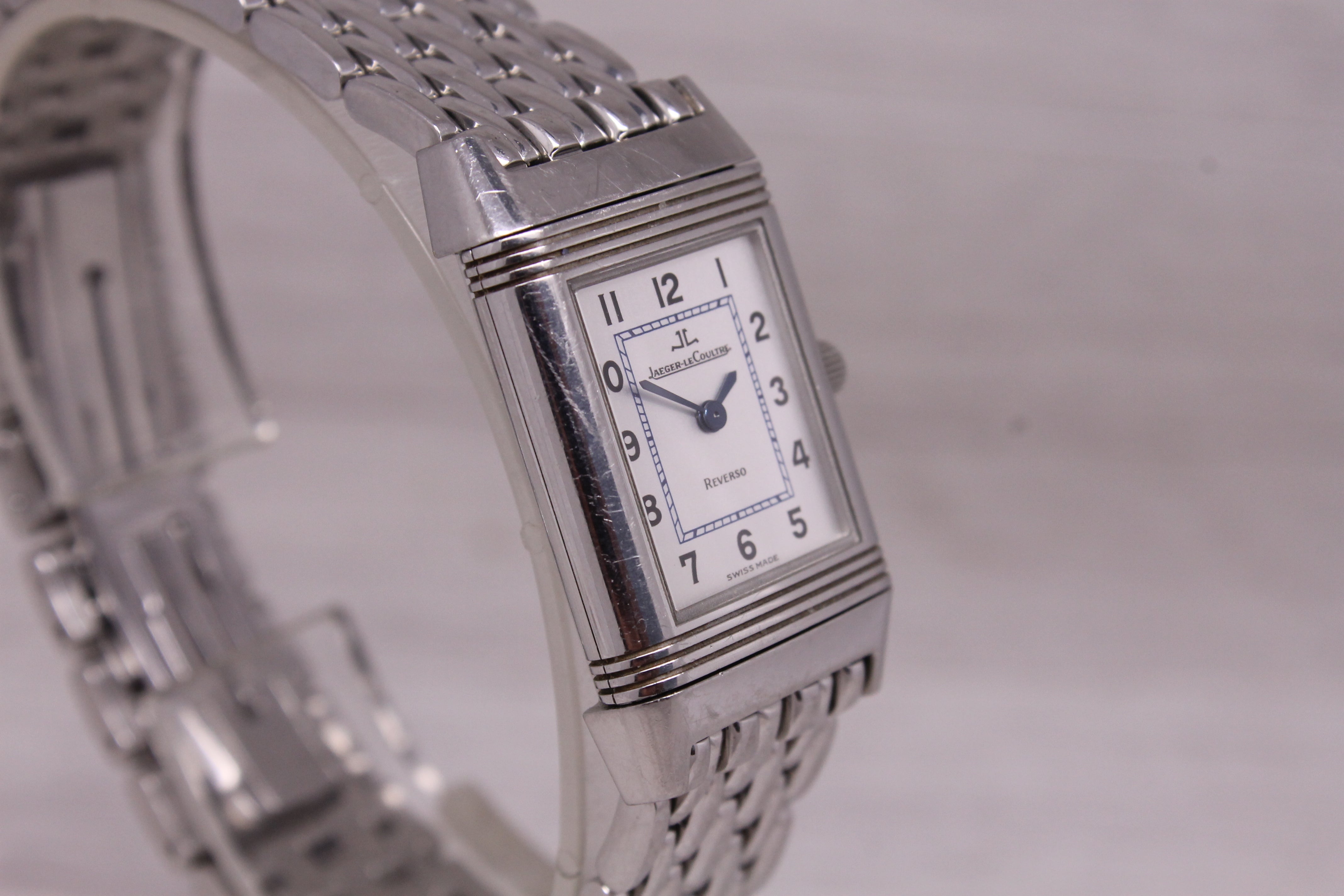Jaeger LeCoultre Reverso Ladies Steel Quartz Bracelet Watch 260.8.08 Engraved