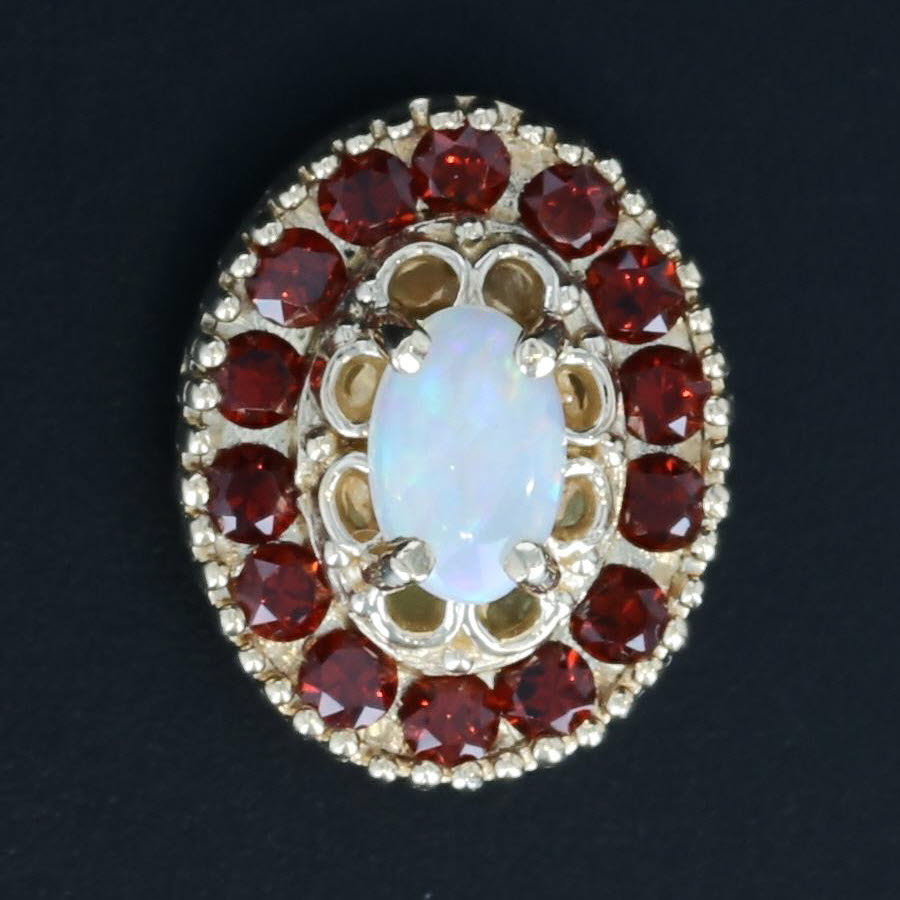 Black 0.70ctw Opal Garnet Halo Slide Bracelet Charm 14k Yellow Gold Old Victoria