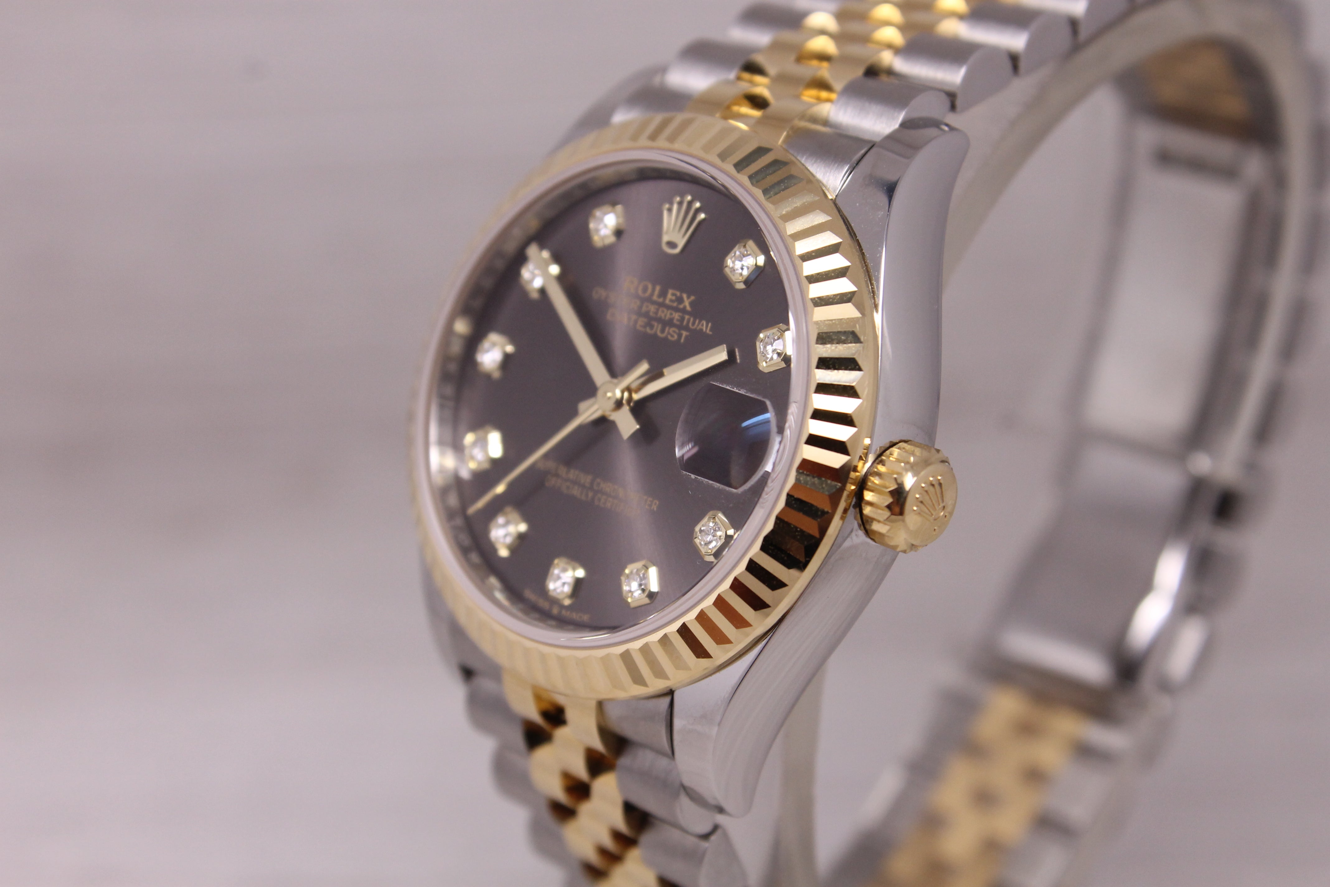 2026 Rolex Datejust 31mm 278273 18k Steel Gold Watch Grey Diamond Dial Box Card