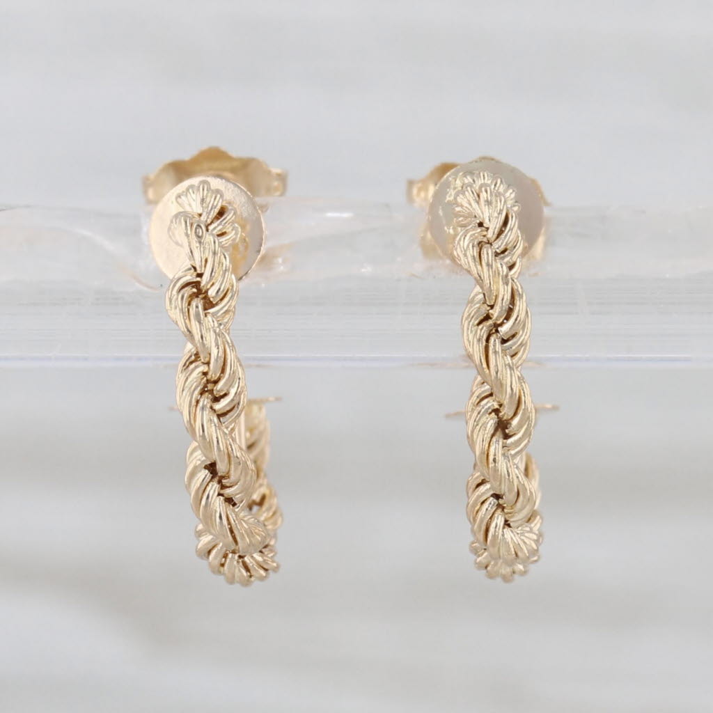 Twisted C-Hoop Earrings 14k Yellow Gold Huggie Twist Hoops Butterfly Backs