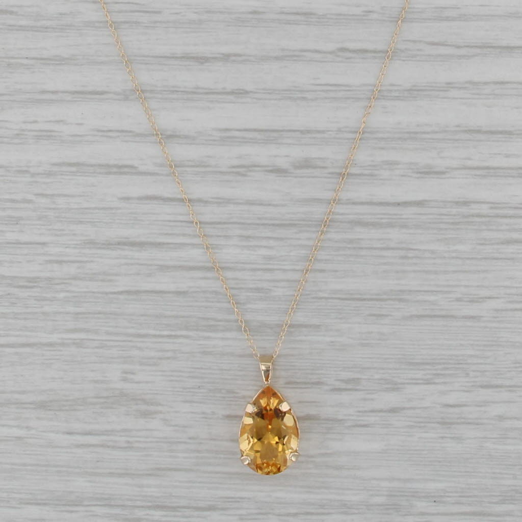 4.50ct Pear Citrine Solitaire Pendant Necklace 14k Gold 18.25" Curb Chain