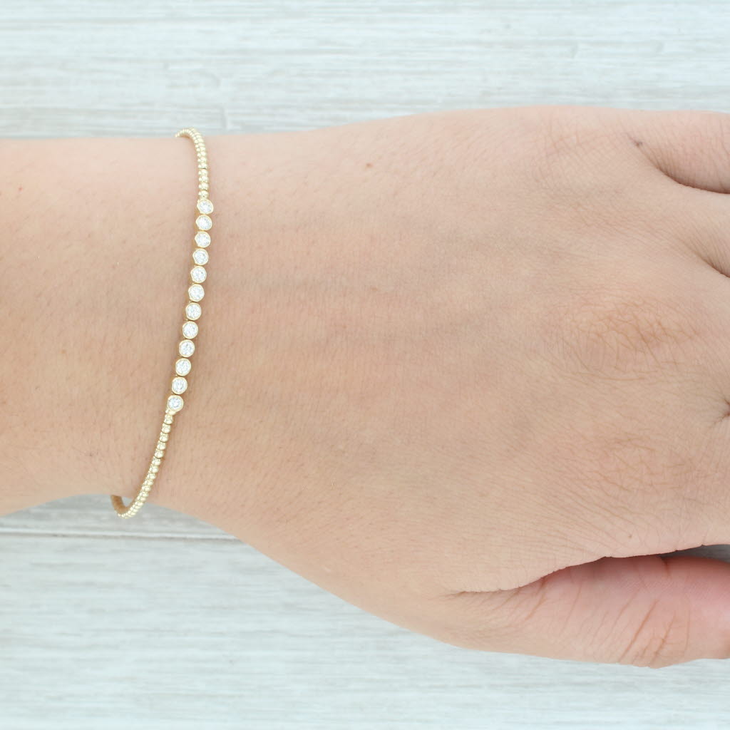Tan New 0.38ctw Diamond Bead Flexible Bangle Tennis Bracelet 14k Yellow Gold 6.75"