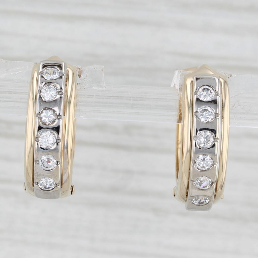 Light Gray 0.24ctw Cubic Zirconia Hoop Huggie Earrings 14k Yellow Gold Snap Top Round Hoops